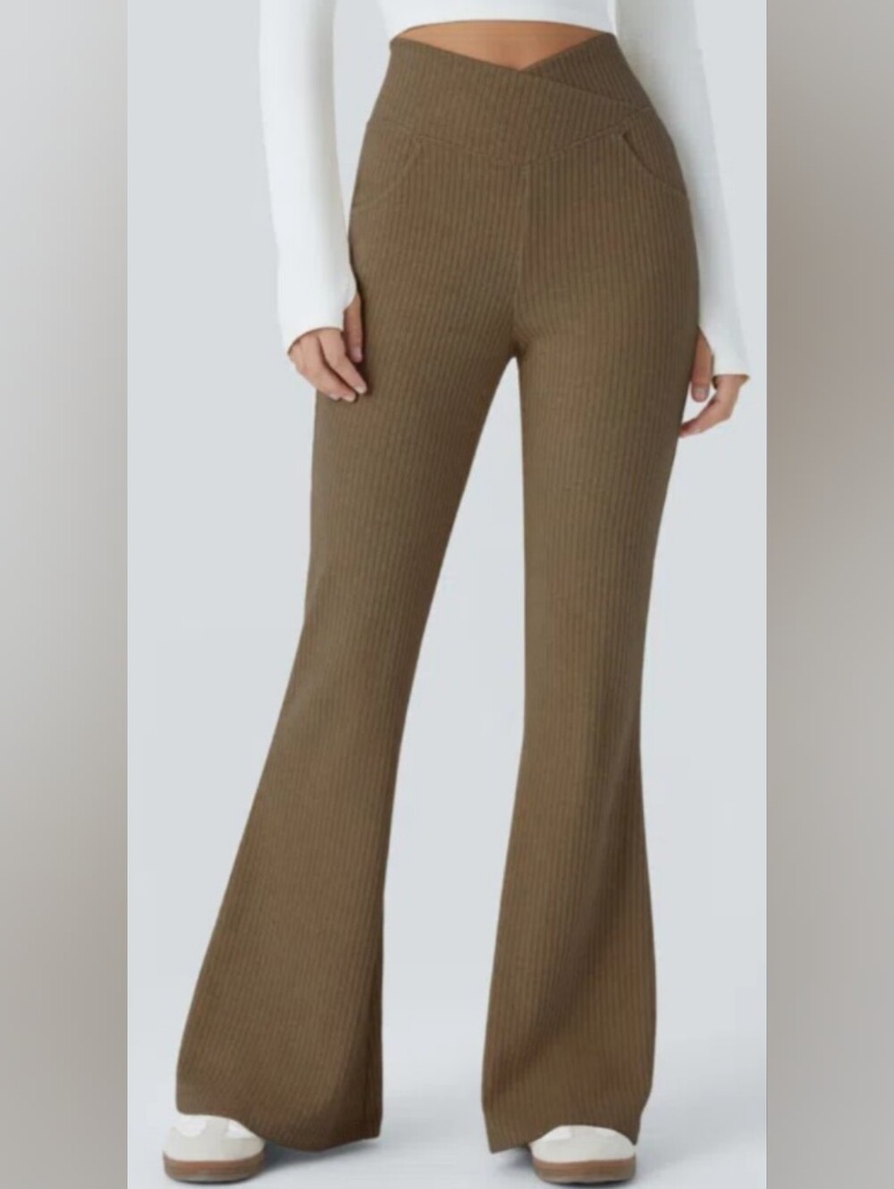 Halara brown, ribbed, flare pants, small